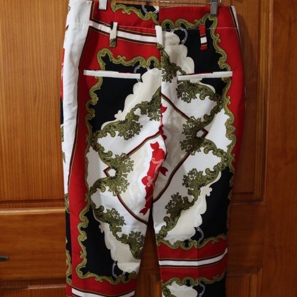 7th Avenue New York & Co White, Red & Gold Scarf Print Pants 6 NWT Madie - Picture 5 of 13